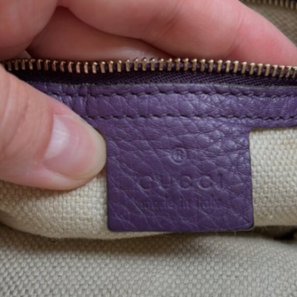 PRICE DROP! Gucci GG Pebbled Leather Purple Soho Tote Bag - Picture 9 of 11